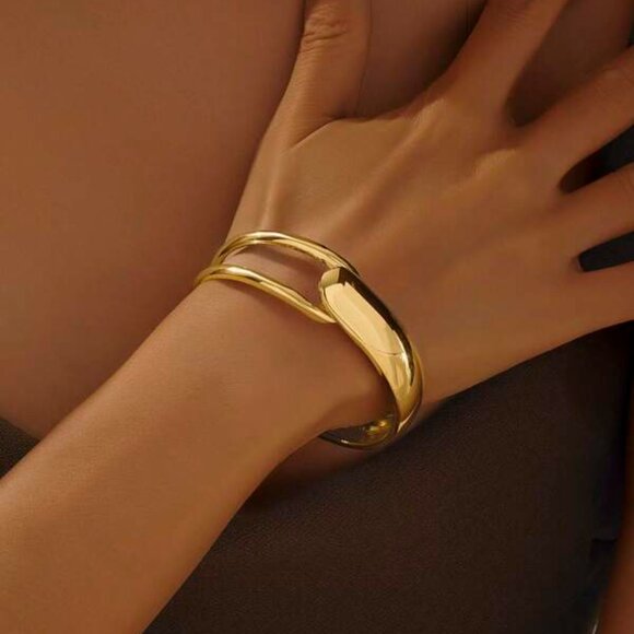 Sculptural Wave Cuff Bracelet | 18K Gold Filled Over Sterling Silver - Picture 1 of 2